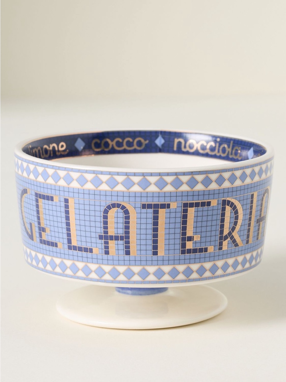 Anthropologie Bistro Tile Stoneware 24k Gold Accent Italia Gelato Bowl Ice Cream - Picture 4 of 9